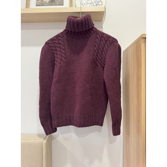 Polo Ralph Lauren Mens M Burgundy 100% Wool Hand Cable Knit Turtleneck Sweater - Picture 1 of 8